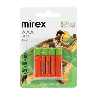 Аккумулятор Mirex, Ni-Mh, AAA, HR03-4BL, 1.2 В, 1000 мАч, блистер, 4 шт.