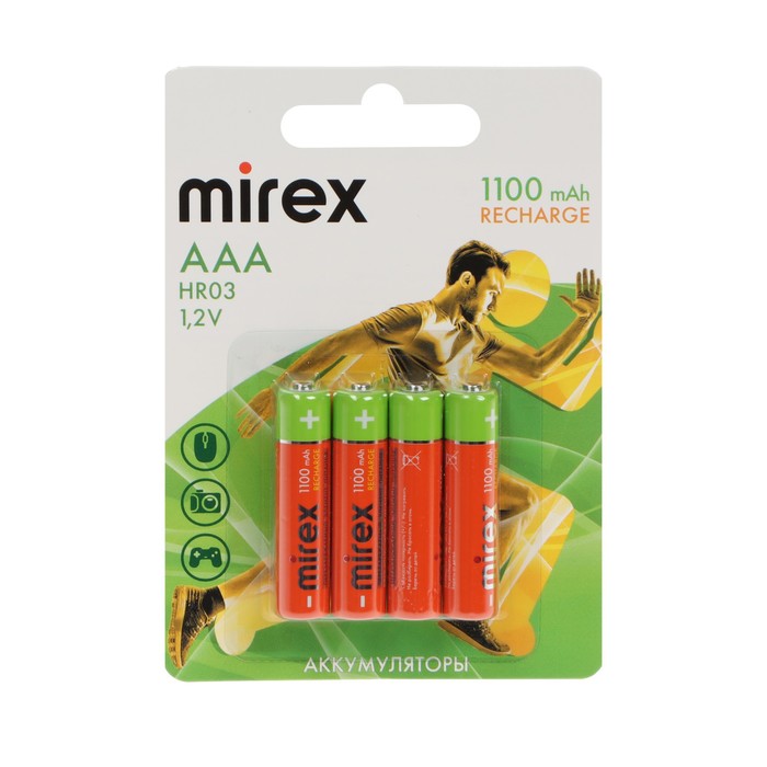 Аккумулятор Mirex, Ni-Mh, AAA, HR03-4BL, 1.2 В, 1100 мАч, блистер, 4 шт. - Фото 1