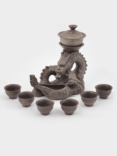 Набор для чайной церемонии ДЖЕКИЧАЙ «Дракон», 7 в 1, на 6 персон, чашка 180 мл, керамика, коричневый