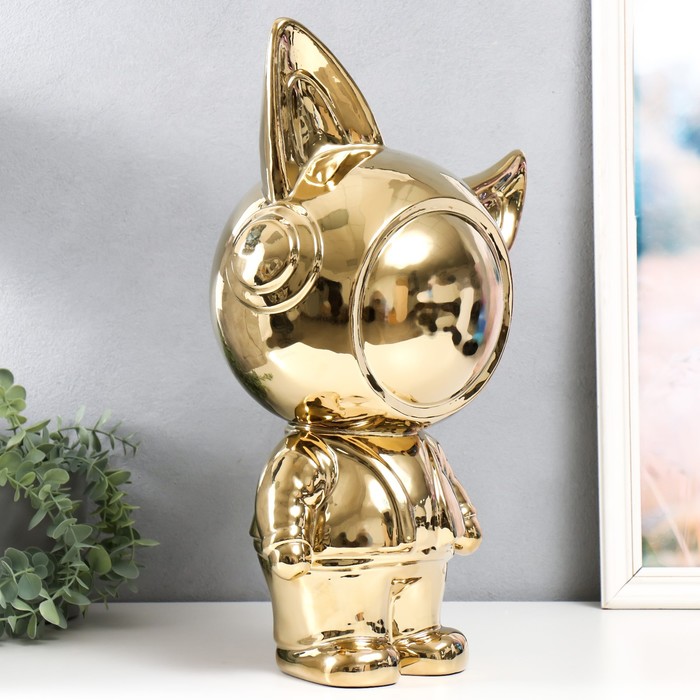 Сувенир керамика "Космонавт - лис" золото 20х30х49 см - фото 1878229981