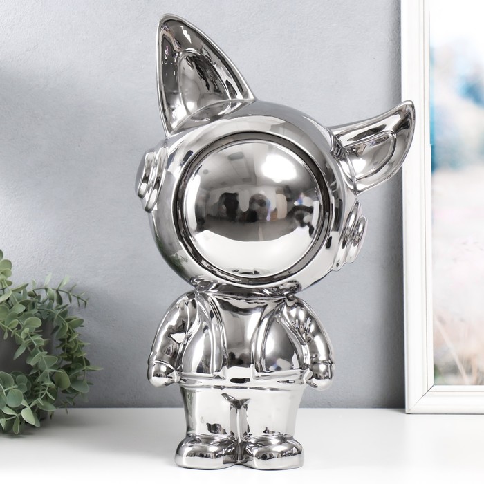 Сувенир керамика "Космонавт - лис" серебро 20х30х49 см - Фото 1