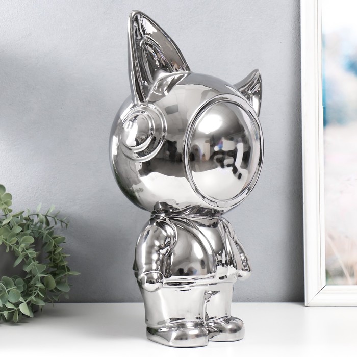 Сувенир керамика "Космонавт - лис" серебро 20х30х49 см - фото 1876749050