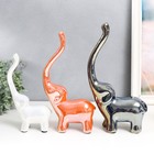 Сувенир керамика "Семейство слонов" перламутр набор 3 шт h=17; 22; 28 см - фото 22185385