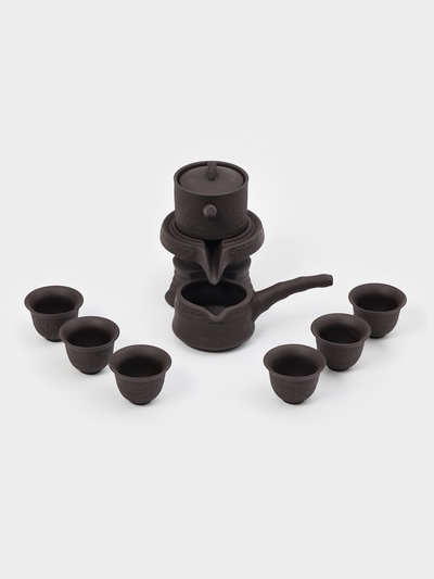 Набор для чайной церемонии ДЖЕКИЧАЙ, 8 в 1, на 6 персон, пиала 60 мл, чайник 200 мл, керамика, коричневый