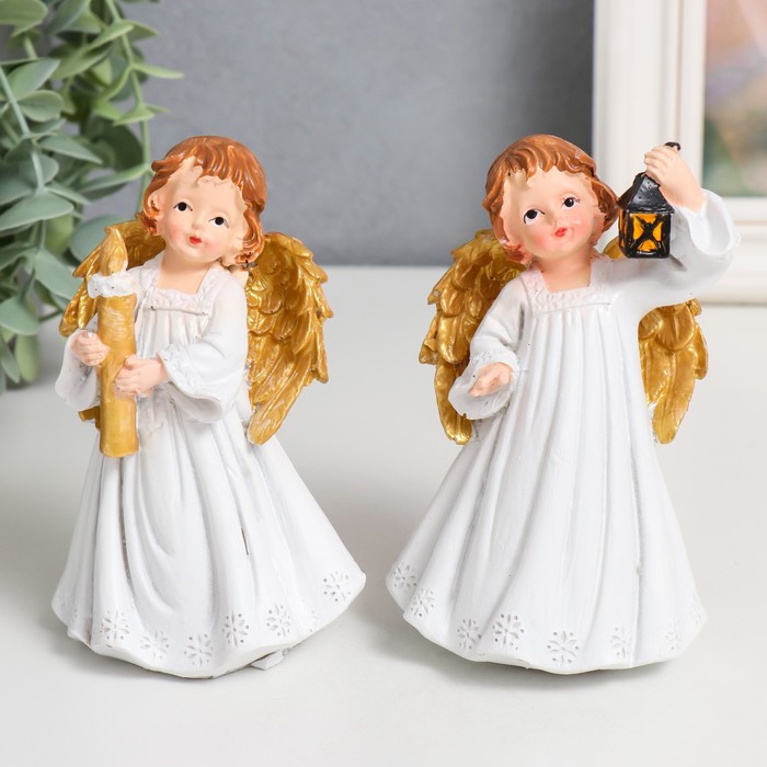 Сувенир полистоун "Праздничный ангел в белом платье" золотые крылья МИКС 7,5х6х12 см - Фото 1