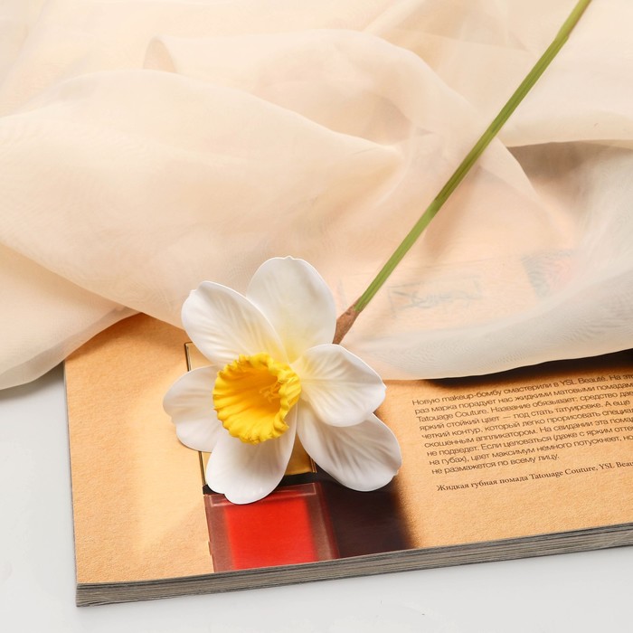 Цветы искусственные "Нарцисс" премиум, 9х35 см, бело-жёлтый - Фото 1