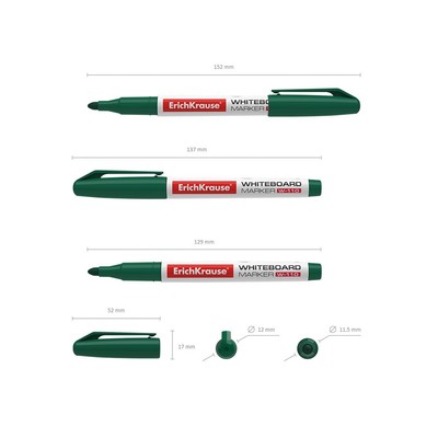 Маркер для доски ErichKrause. W-110, узел 2.0 мм, ширина линии 2.0 мм, спиртовой, зелёный