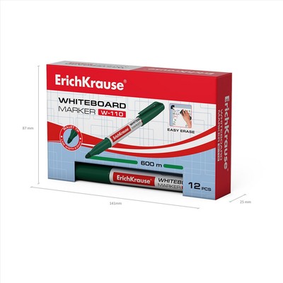 Маркер для доски ErichKrause. W-110, узел 2.0 мм, ширина линии 2.0 мм, спиртовой, зелёный