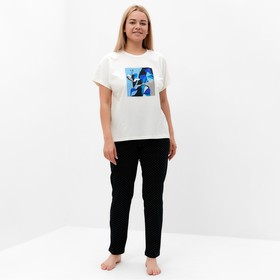 Комплект женский домашний (футболка/брюки), цвет белый/синий, размер 48