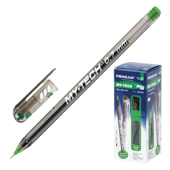 Ручка шариковая масляная Pensan My-Tech, чернила зеленые, игольчатый узел 0,7 мм, линия письма 0,35 мм