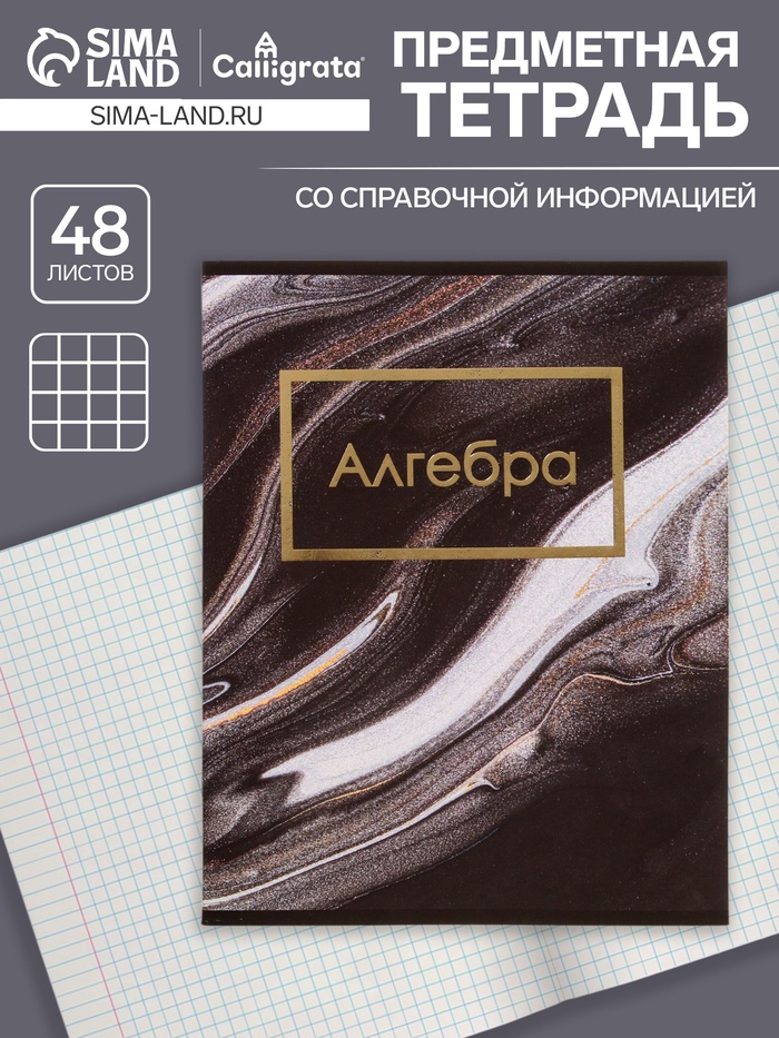 Тетрадь предметная, 48 листов в клетку, Calligrata, «Мрамор тёмный. Алгебра» - Фото 1