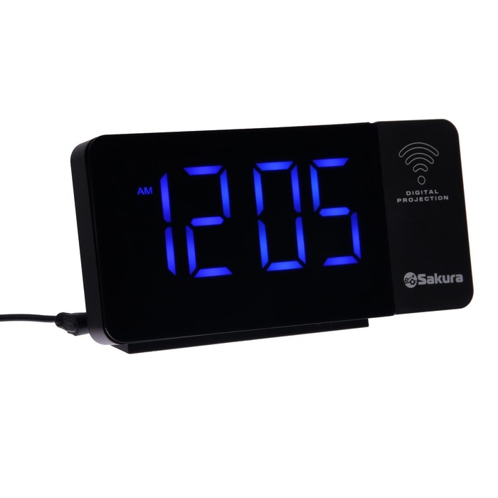 Часы-будильник Sakura SA-8522, проекторные, будильник, радио, 1хCR2032, черные - Фото 1