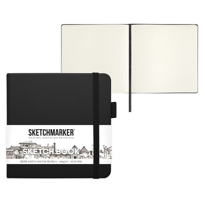 Скетчбук Sketchmarker, 120 х 120 мм, 80 листов, твёрдая обложка из искусственной кожи, чёрный, блок 140 г/м2