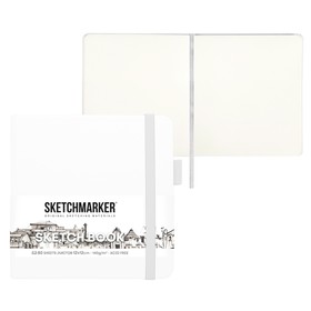 Скетчбук Sketchmarker, 120 х 120 мм, 80 листов, твёрдая обложка из искусственной кожи, белый, блок 140 г/м2