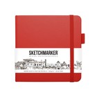 Скетчбук Sketchmarker, 120 х 120 мм, 80 листов, твёрдая обложка из искусственной кожи, красный, блок 140 г/м2 - фото 8128295
