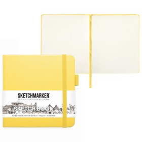 Скетчбук Sketchmarker, 120 х 120 мм, 80 листов, твёрдая обложка из искусственной кожи, лимонный, блок 140 г/м2