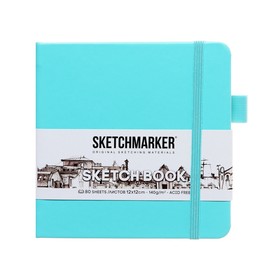 Скетчбук Sketchmarker, 120 х 120 мм, 80 листов, твёрдая обложка из искусственной кожи, аквамарин, блок 140 г/м2