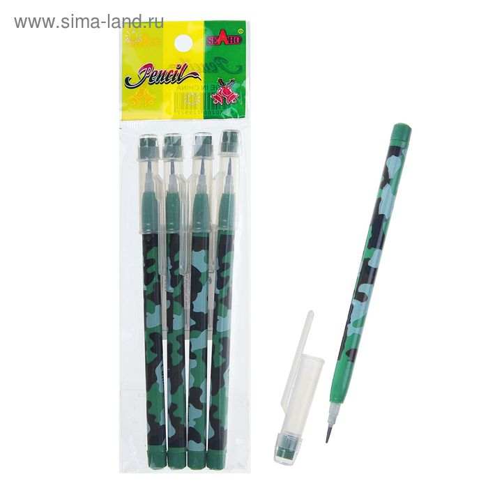 Набор карандашей секционных чернографитных с ластиками 4шт "Миллитари" - Фото 1