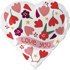Шар фольгированный 18" Сердце "Love you (цветочки)", 1 шт в инд. уп. - фото 319436853