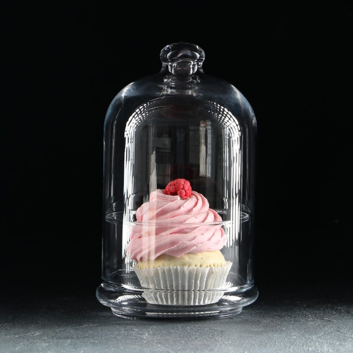 Блюдо сервировочное Paşabahçe Patisserie midi, d=11.5 см, стекло, с купольной крышкой, прозрачное - Фото 1