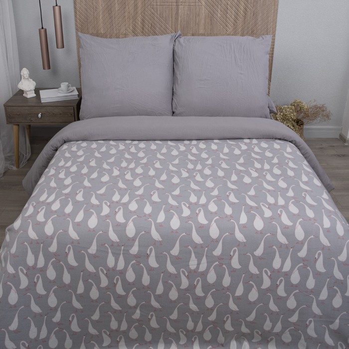 Плед флисовый «Гуси», размер 150х200 см, цвет серый - Фото 1