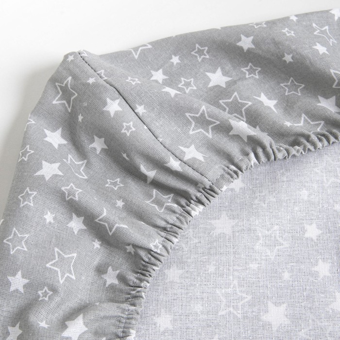 Простынь на резинке «Звёздное небо», размер 60х120 см, цвет серый - фото 1919567916