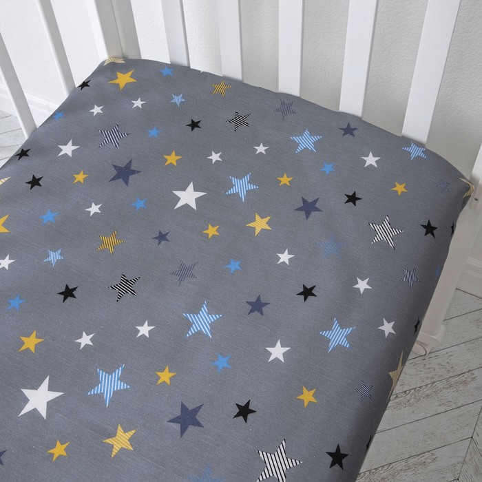 Простынь на резинке «Звезды серые», размер 60х120 см, цвет серый - фото 1909174382