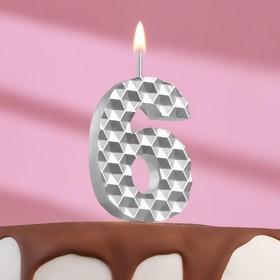 Свеча в торт на шпажке "Соты", цифра 6, 7 см, серебро