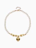 Колье с жемчугом «Сердце», белое в золоте, 37 см - Фото 1