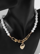 Колье с жемчугом «Сердце», белое в золоте, 37 см - Фото 5