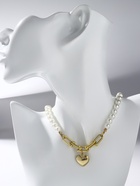 Колье с жемчугом «Сердце», белое в золоте, 37 см - Фото 7