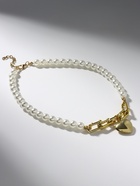 Колье с жемчугом «Сердце», белое в золоте, 37 см - Фото 8