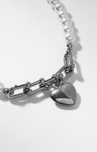 Колье с жемчугом «Сердце», белое в серебре, 37 см - Фото 3