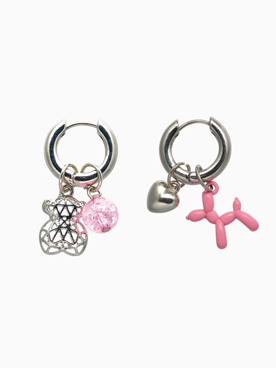 Серьги со съёмным элементом «Трансформер», мишка, розовые в серебре