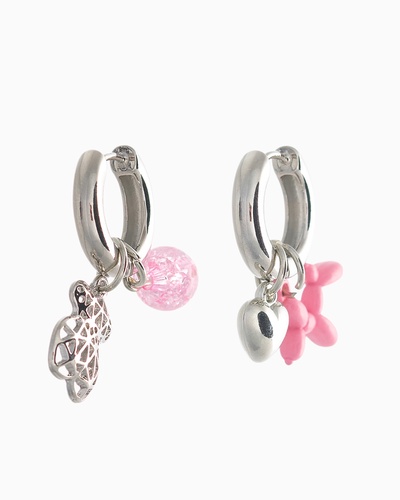 Серьги со съёмным элементом «Трансформер», мишка, розовые в серебре