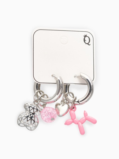 Серьги со съёмным элементом «Трансформер», мишка, розовые в серебре