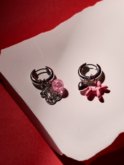 Серьги со съёмным элементом «Трансформер», мишка, розовые в серебре