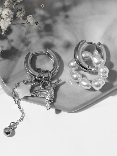 Серьги со съёмным элементом «Трансформер», птица, белые в серебре