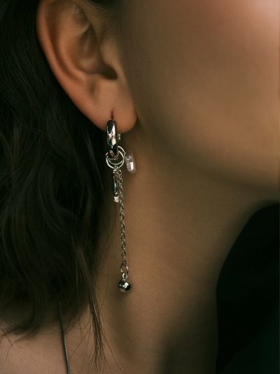 Серьги со съёмным элементом «Трансформер», птица, белые в серебре