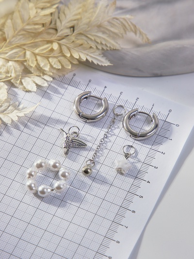 Серьги со съёмным элементом «Трансформер», птица, белые в серебре