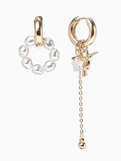 Серьги со съёмным элементом «Трансформер», птица, белые в золоте