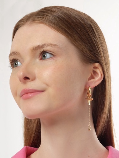 Серьги со съёмным элементом «Трансформер», птица, белые в золоте