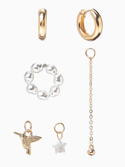 Серьги со съёмным элементом «Трансформер», птица, белые в золоте