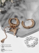 Серьги со съёмным элементом «Трансформер», птица, белые в золоте - Фото 9