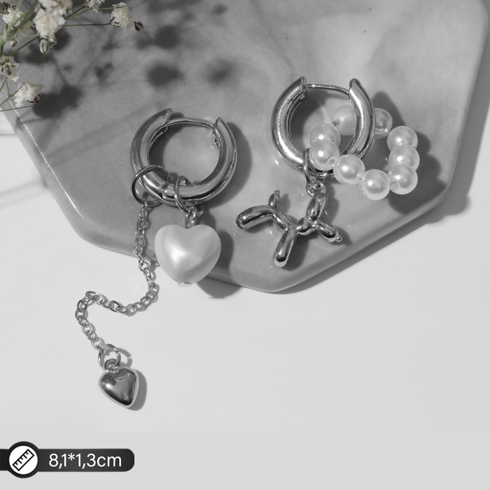 Серьги со съёмным элементом «Трансформер», собачка, белые в серебре - Фото 1