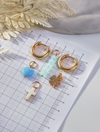 Серьги со съёмным элементом «Трансформер» крестик, цвет бело-синий в золоте - Фото 2