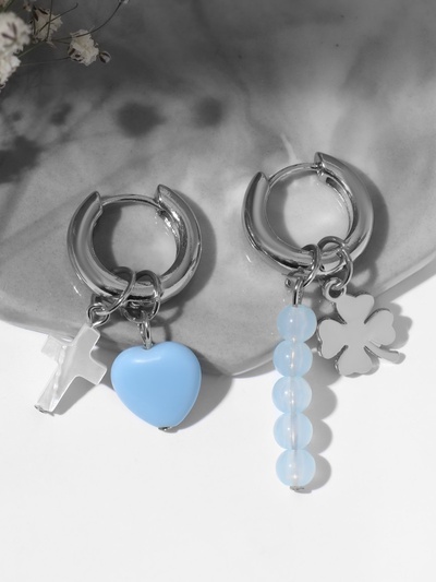 Серьги со съёмным элементом «Трансформер» крестик, цвет бело-голубой в серебре