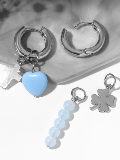 Серьги со съёмным элементом «Трансформер» крестик, цвет бело-голубой в серебре