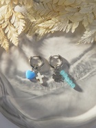 Серьги со съёмным элементом «Трансформер» крестик, цвет бело-голубой в серебре - Фото 4