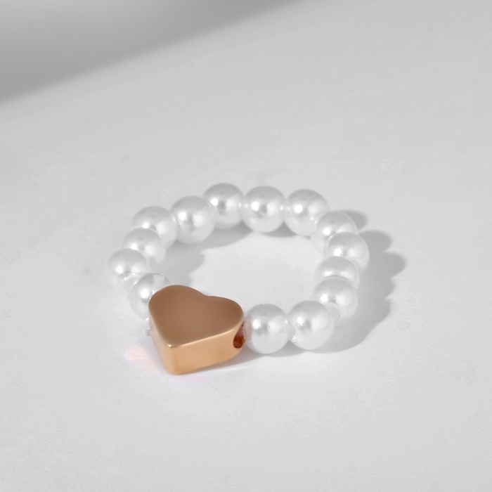 Кольцо бисерное «Сердечко», белое - Фото 1